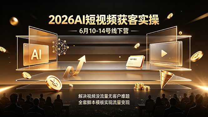 2026AI短视频获客实操6月10-14号线下营,解决视频没流量无客户难题,全套脚本模板实现流量变现-二当家网创资源站