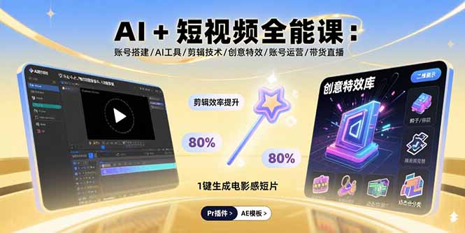 AI+短视频全能课：账号搭建/AI工具/剪辑技术/创意特效/账号运营/带货直播-二当家网创资源站