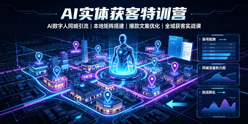 AI实体获客特训营|AI数字人同城引流、本地矩阵搭建、爆款文案优化全域获客实战课-二当家网创资源站