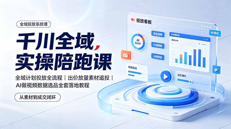 千川全域实操陪跑课：全域计划投放全流程｜出价放量素材追投｜AI做视频数据选品全套落地教程-二当家网创资源站