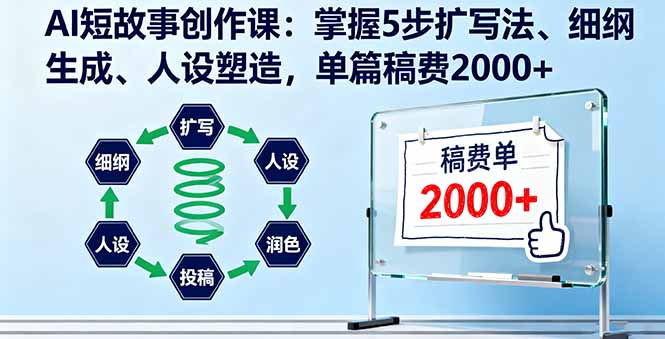 AI短故事创作课：掌握5步扩写法、细纲生成、人设塑造，单篇稿费2000+-二当家网创资源站