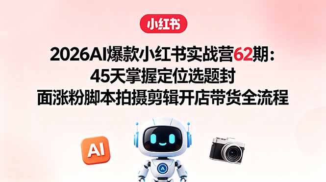 2026AI爆款小红书实战营62期：45天掌握定位选题封面涨粉脚本拍摄剪辑开店带货全流程-二当家网创资源站