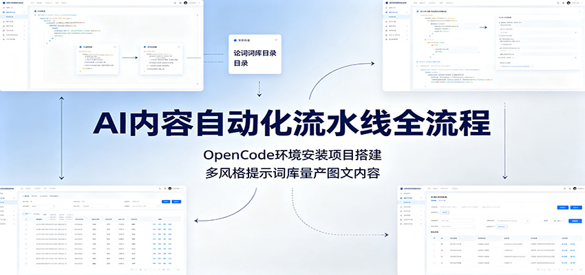 AI内容自动化流水线全流程：OpenCode环境安装项目搭建，多风格提示词库量产图文内容-二当家网创资源站