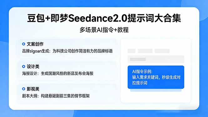 豆包+即梦Seedance2.0提示词大合集：多场景AI指令+教程，解锁文案、设计、影视高效创作-二当家网创资源站