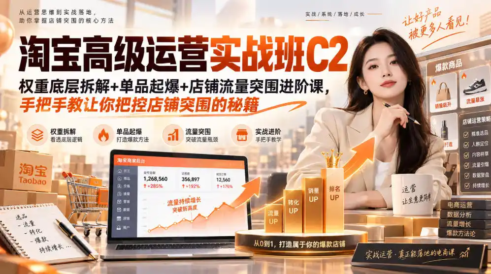 淘宝高级运营实战班C2|权重底层拆解+单品起爆+店铺流量突围进阶课,手把手教让你把控店铺突围的秘籍-二当家网创资源站