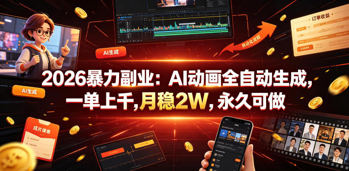 2026暴力副业：AI动画全自动生成，一单上千，月稳2W，永久可做【揭秘】-二当家网创资源站