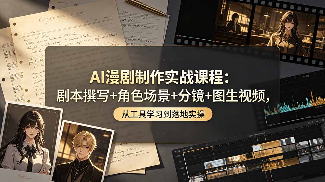 AI漫剧制作实战课程:剧本撰写+角色场景+分镜+图生视频,从工具学习到落地实操-二当家网创资源站