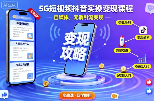 5G短视频抖音实操变现课程，自媒体，无谓引流变现-二当家网创资源站