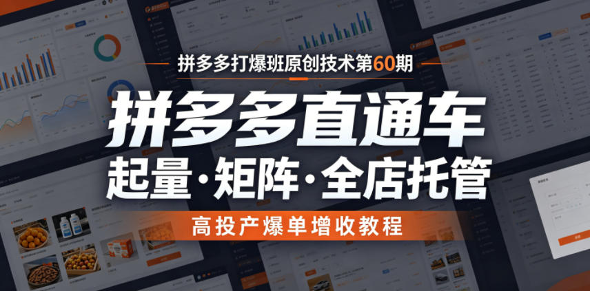 拼多多打爆班原创技术第60期，拼多多直通车，起量・矩阵・全店托管，高投产爆单增收教程-二当家网创资源站