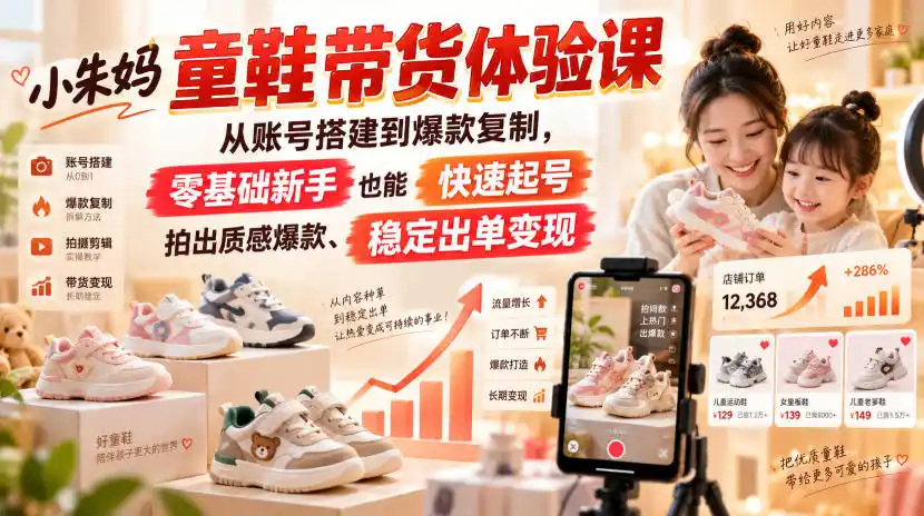小朱妈童鞋带货体验课,从账号搭建到爆款复制,零基础新手也能快速起号、拍出质感爆款、稳定出单变现-二当家网创资源站