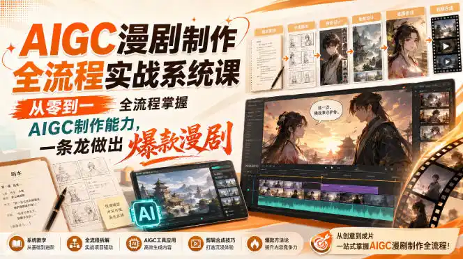 AIGC漫剧制作全流程实战系统课,从零到一全流程掌握AIGC制作能力,一条龙做出爆款漫剧-二当家网创资源站