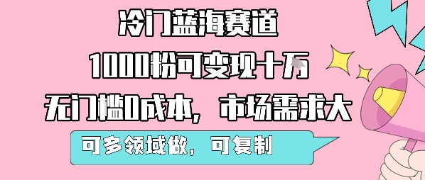冷门蓝海赛道，1000粉可变现十W，无门槛0成本，市场需求大，可多领域做，可复制性强-二当家网创资源站