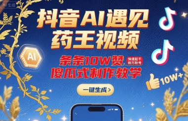 抖音AI遇见药王视频，条条10W赞，快速起千粉万粉号，傻瓜式制作教学-二当家网创资源站