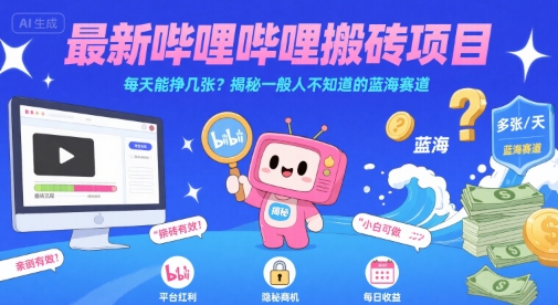 最新哔哩哔哩上B站搬砖项目，每天能挣几张？揭秘一般人不知道的蓝海赛道-二当家网创资源站
