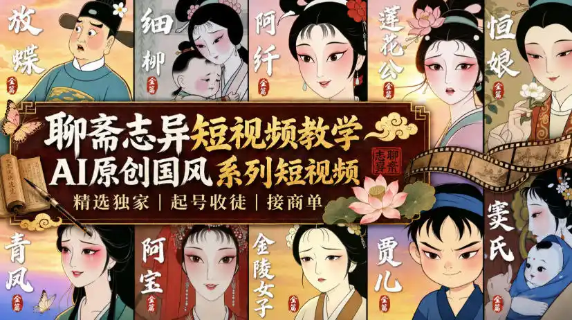 聊斋志异短视频教学,AI原创国风系列短视频,精选独家丨起号收徒丨接商单-二当家网创资源站