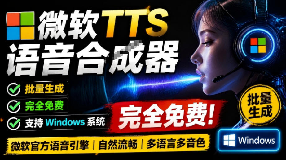 微软TTS免费语音配音生成器，完全免费，支持多语音、多音色选择，Windows系统专用TTS语音合成器-二当家网创资源站