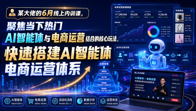 某大佬的6月线上内训课,聚焦当下热门AI智能体与电商运营结合的核心玩法,快速搭建AI智能体电商运营体系-二当家网创资源站