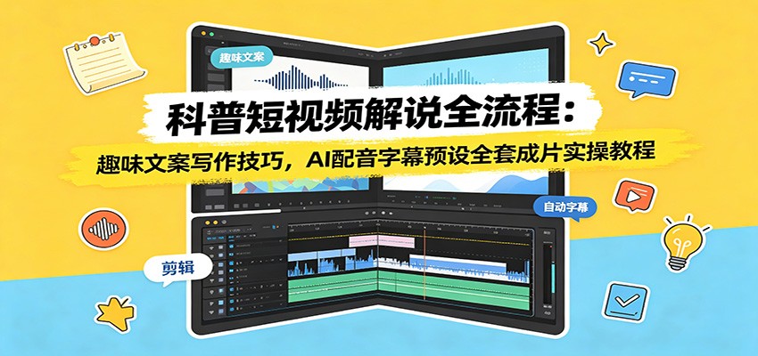 科普短视频解说全流程：趣味文案写作技巧，AI配音字幕预设全套成片实操教程-二当家网创资源站