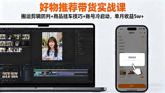 好物推荐带货实战课：搬运剪辑防判+商品挂车技巧+账号冷启动，单月收益5w+-二当家网创资源站