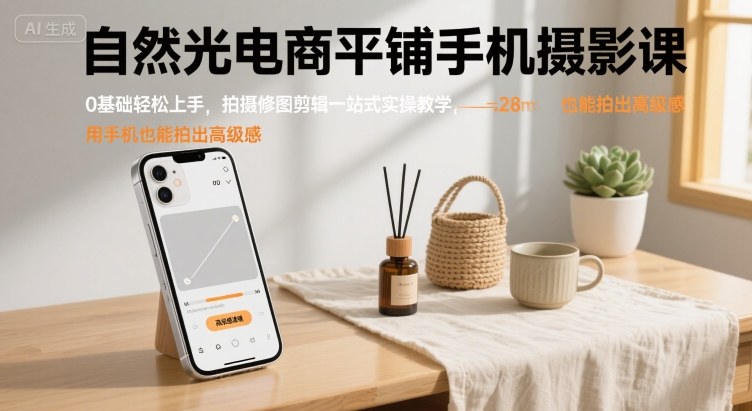 自然光电商平铺手机摄影课，0基础轻松上手，拍摄修图剪辑一站式实操教学，用手机也能拍出高级感-二当家网创资源站