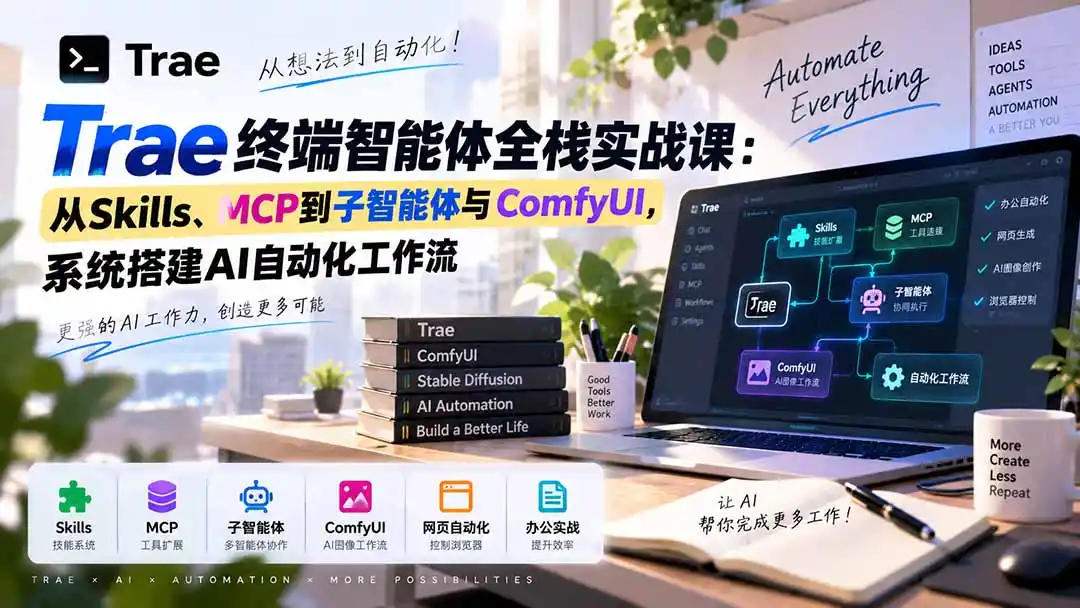 Trae终端智能体全栈实战课:从Skills、MCP到子智能体与ComfyUI,系统搭建AI自动化工作流-二当家网创资源站