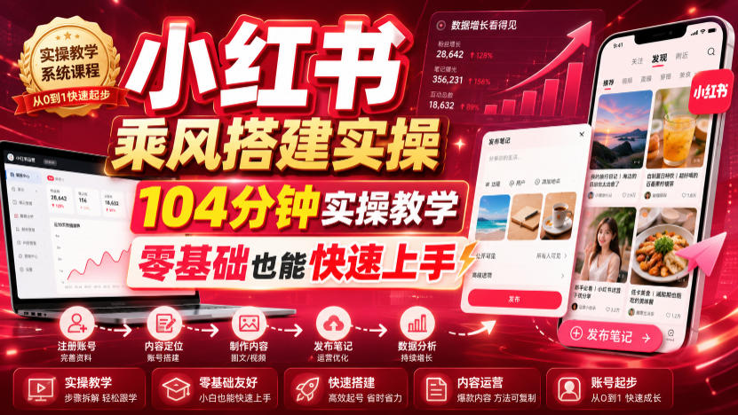 小红书乘风搭建实操，104分钟实操教学，零基础也能快速上手-二当家网创资源站