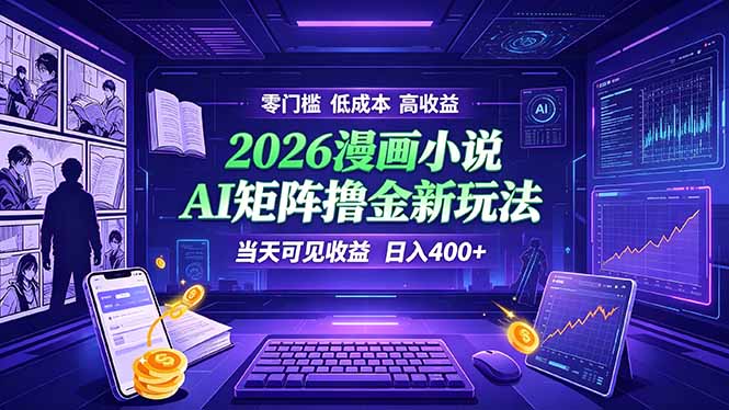 爆款小说漫画大阅读 ai矩阵操作 当天可见收益 日入400+ 零门槛 高收益-二当家网创资源站