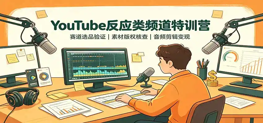 YouTube反应类频道特训营:赛道选品验证,素材版权核查,音频剪辑变现-二当家网创资源站
