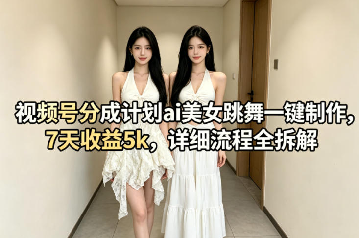 视频号分成计划ai美女跳舞一键制作，7天收益5k，详细流程全拆解-二当家网创资源站