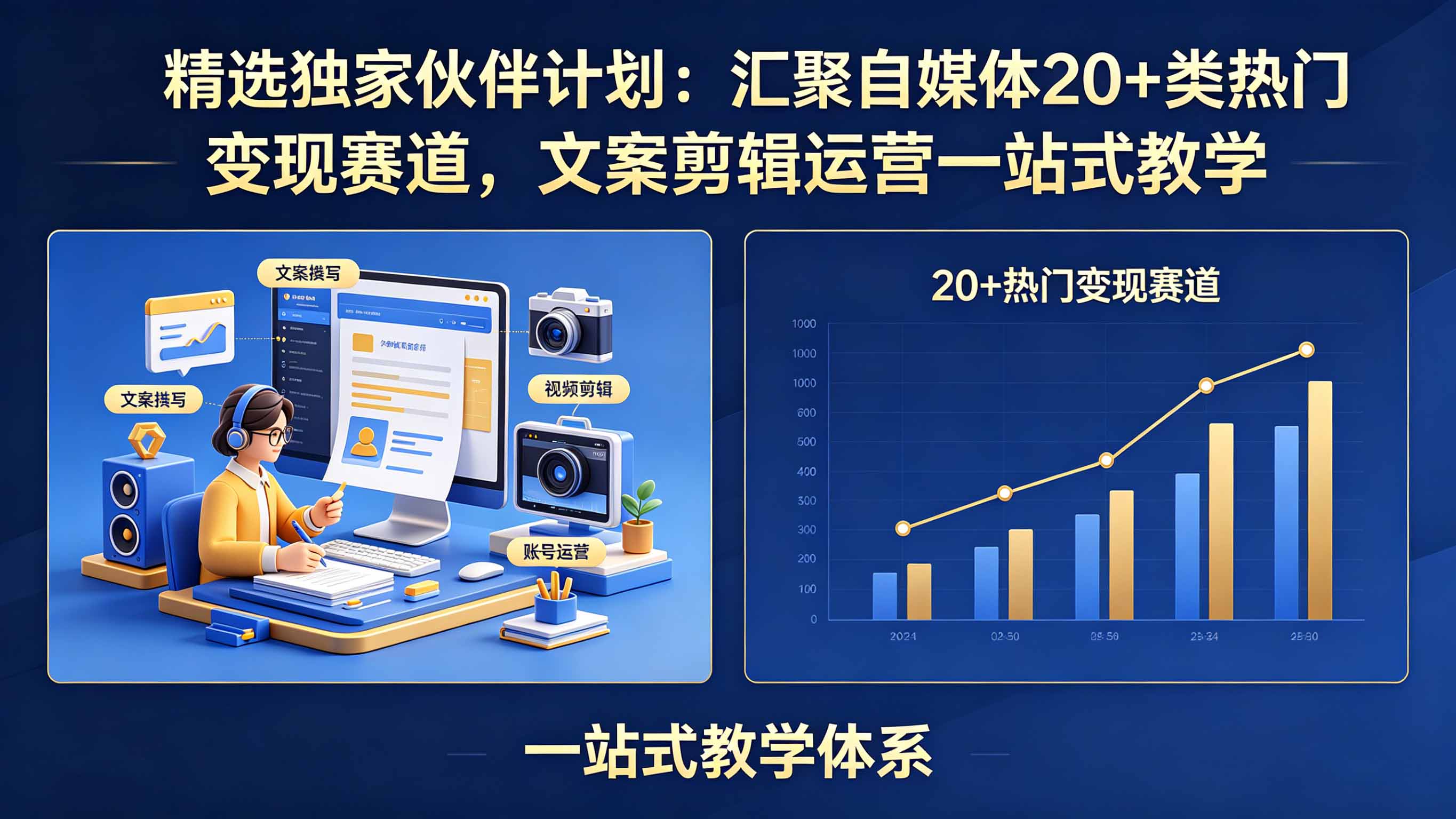 精选独家伙伴计划：汇聚自媒体20+类热门变现赛道，文案剪辑运营一站式教学-二当家网创资源站