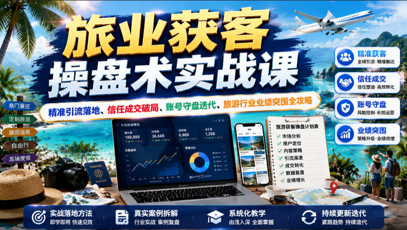 旅业获客操盘术实战课|精准引流落地、信任成交破局、账号守盘迭代、旅游行业业绩突围全攻略-二当家网创资源站