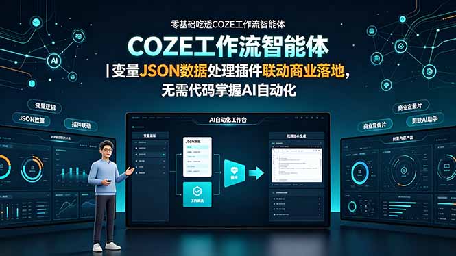 零基础吃透COZE工作流智能体|变量JSON数据处理插件联动商业落地,无需代码掌握AI自动化-二当家网创资源站