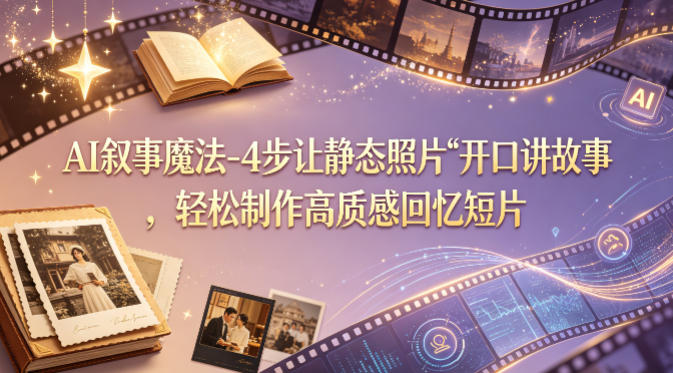 AI叙事魔法-4步让静态照片“开口讲故事”，轻松制作高质感回忆短片-二当家网创资源站