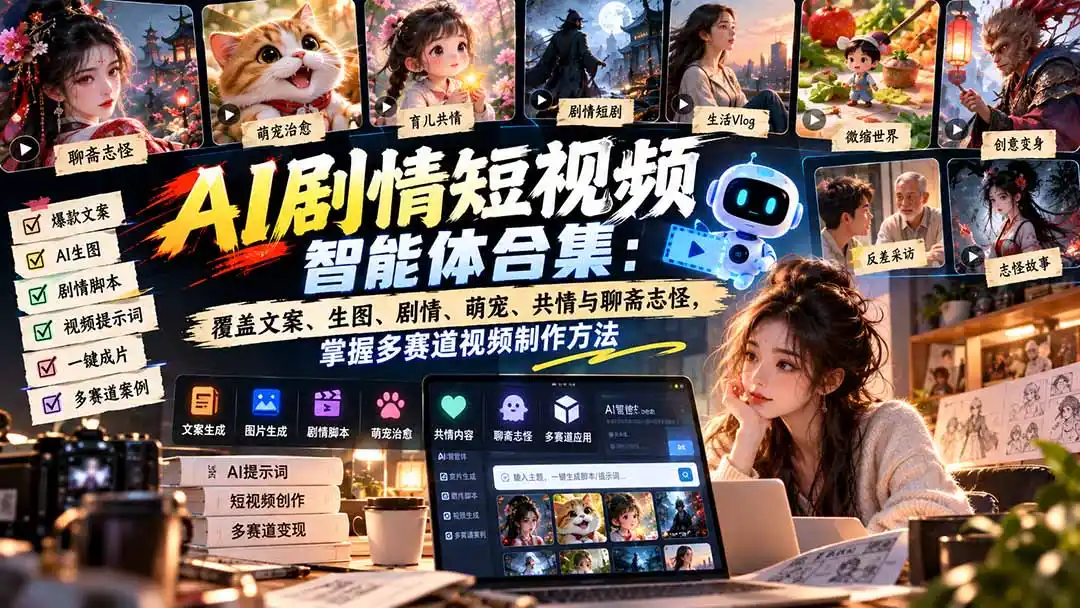【无水印】AI剧情短视频智能体合集:覆盖文案、生图、剧情、萌宠、共情与聊斋志怪,掌握多赛道视频制作方法-二当家网创资源站