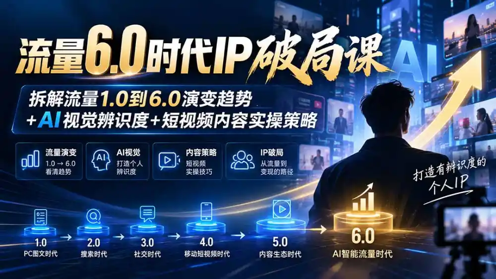 流量6.0时代IP破局课：拆解流量1.0到6.0演变趋势+AI视觉辨识度+短视频内容实操策略-二当家网创资源站