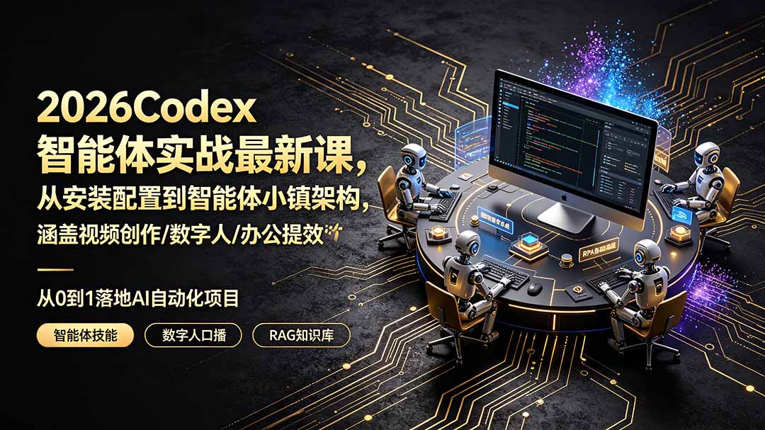 2026Codex智能体实战最新课，从安装配置到智能体小镇架构，涵盖视频创作/数字人/办公提效全技能-二当家网创资源站