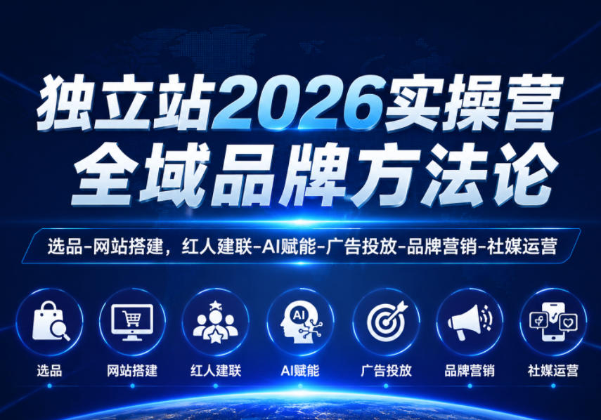 独立站2026实操营，全域品牌方法论，选品-网站搭建，红人建联-AI赋能-广告投放-品牌营销-社煤运营-二当家网创资源站