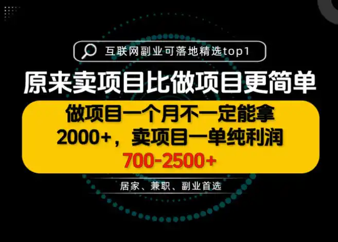 一单利润700-2.5K+,为什么我们要卖项目而不是做项目,我们普通人应该怎样开始?【揭秘】-二当家网创资源站