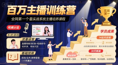 百万主播训练营，全网第一个最实战系统主播培养课程-二当家网创资源站