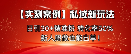 【实测案例】私域新玩法，日引30+精准粉，转化率50%，新人照做也能出单！-二当家网创资源站