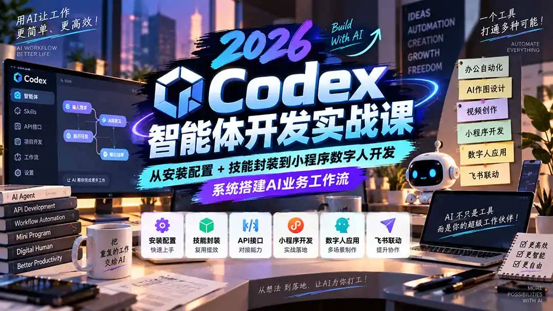 2026Codex智能体开发实战课：从安装配置+技能封装到小程序数字人开发，系统搭建AI业务工作流-二当家网创资源站