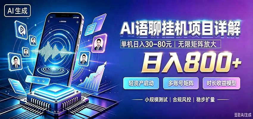 AI语聊挂机，日入800+，适用个人副业，工作室矩阵操作-二当家网创资源站
