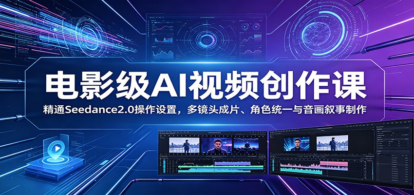 电影级AI视频创作课：精通Seedance2.0操作设置，多镜头成片、角色统一与音画叙事制作-二当家网创资源站