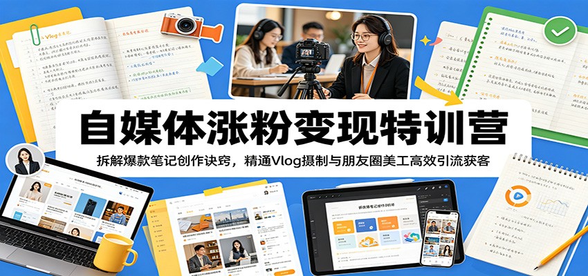 自媒体涨粉变现特训营:拆解爆款笔记创作诀窍,精通Vlog摄制与朋友圈美工高效引流获客-二当家网创资源站