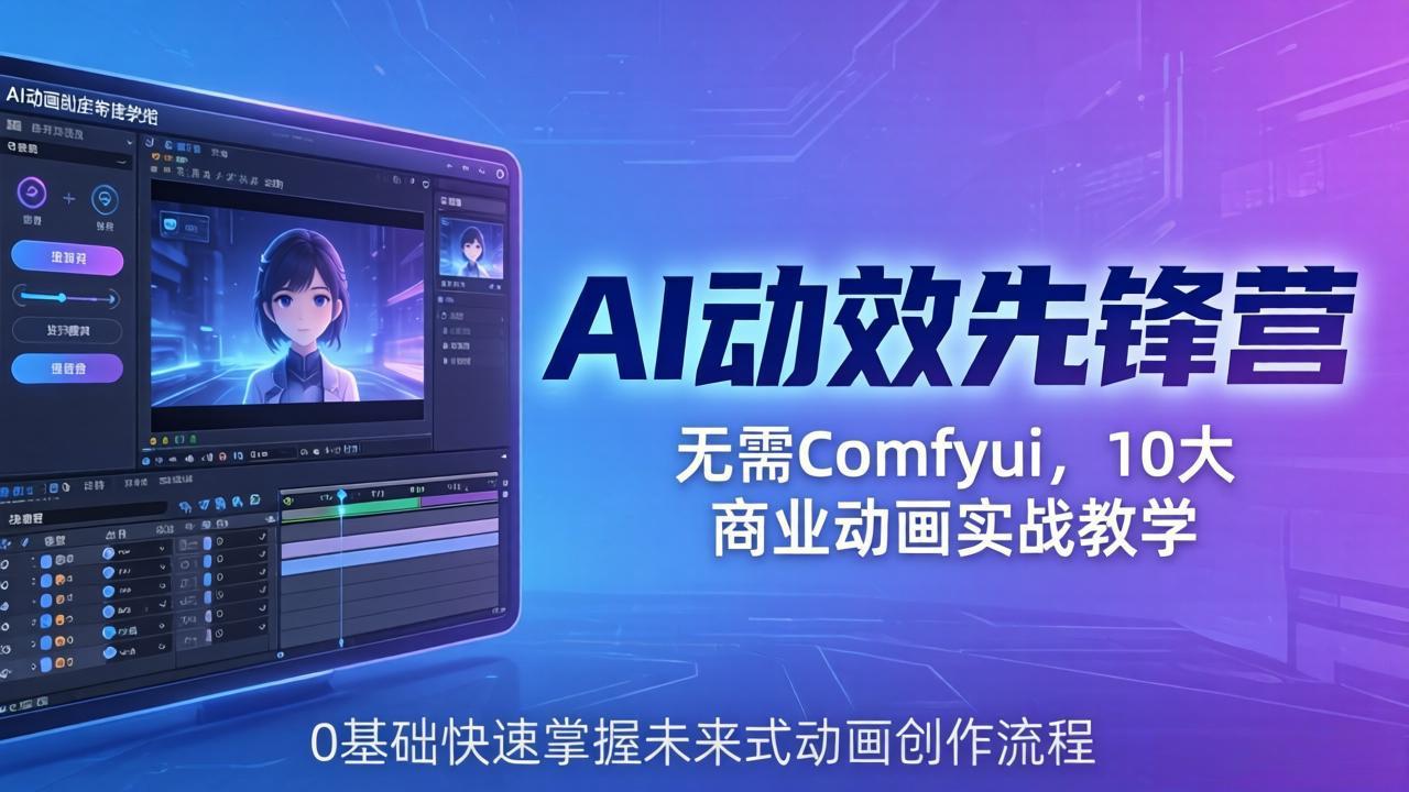 AI 动效先锋营：无需Comfyui，10大商业动画实战教学，0基础快速掌握未来式动画创作流程-二当家网创资源站