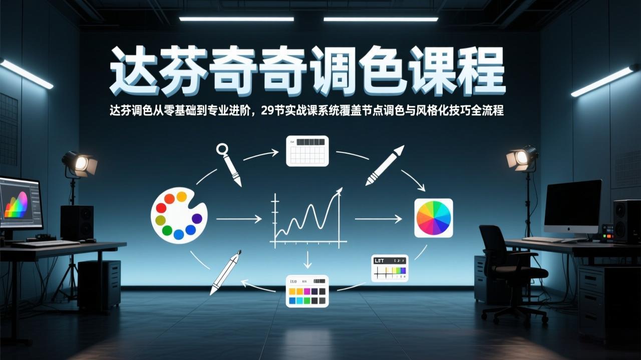 达芬奇调色从零基础到专业进阶,29节实战课系统覆盖节点调色与风格化技巧全流程-二当家网创资源站