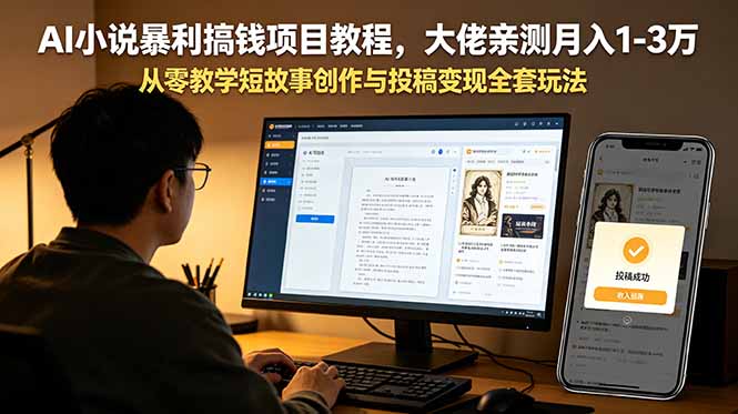 AI小说暴利搞钱项目教程,大佬亲测月入1-3万,从零教学短故事创作与投稿变现全套玩法-二当家网创资源站