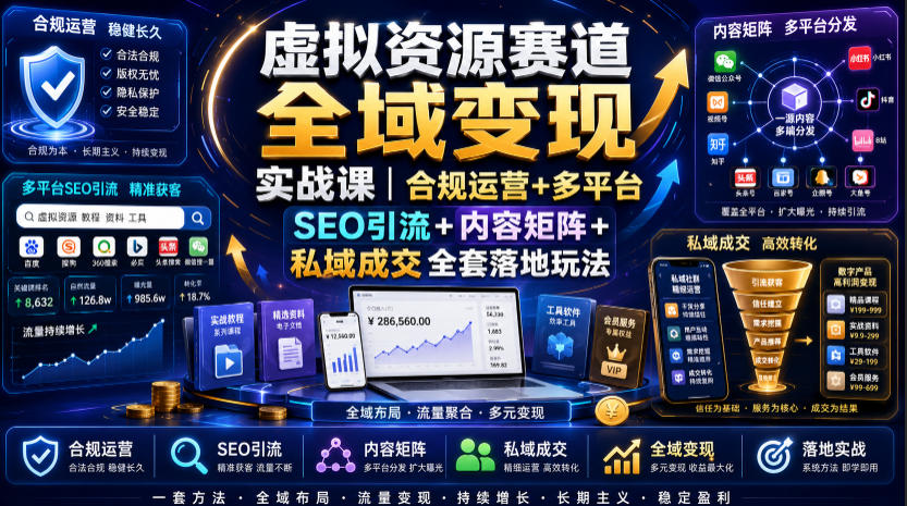 虚拟资源赛道全域变现实战课｜合规运营+多平台SEO引流+内容矩阵+私域成交全套落地玩法-二当家网创资源站
