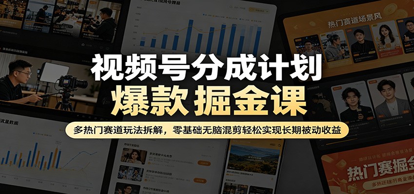 视频号分成计划爆款掘金课：多热门赛道玩法拆解，零基础无脑混剪轻松实现长期被动收益-二当家网创资源站