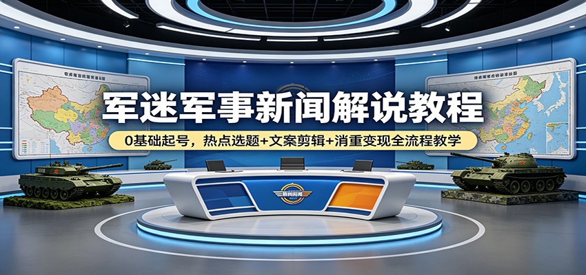 军迷军事新闻解说教程：0基础起号，热点选题+文案剪辑+消重变现全流程教学-二当家网创资源站
